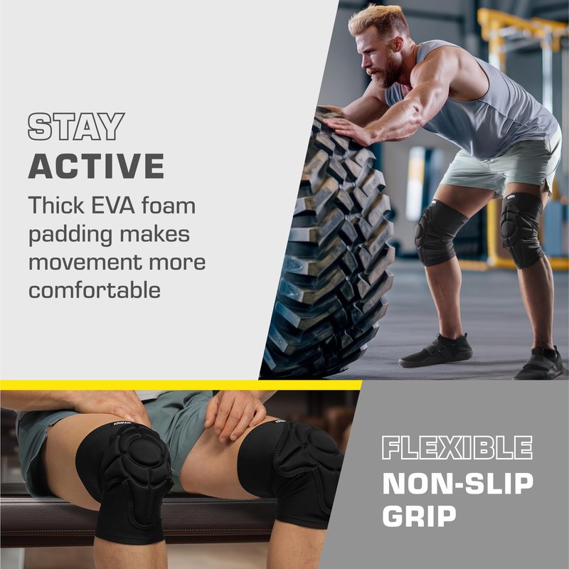 PowerPress EVA Foam Kneepads - Work Knee Pad for Men or Women with Silicone Grip - Pads for Knees for Basketball, Dance or Volleyball - Foam Comfort Knee Sleeve for Adults