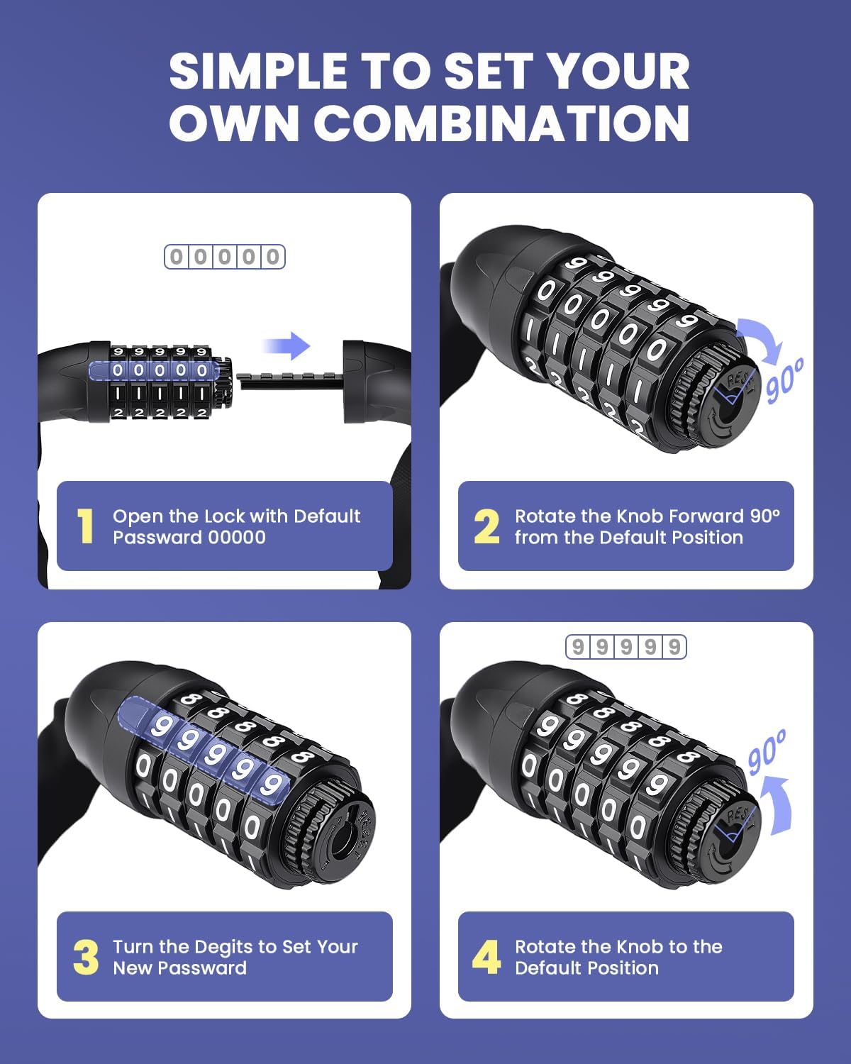 ONVIAN Heavy Duty Bike Lock - 5 Digit Combination, 3.2Ft Long Chain for High Security | Ideal for Ebikes, Scooters, and More