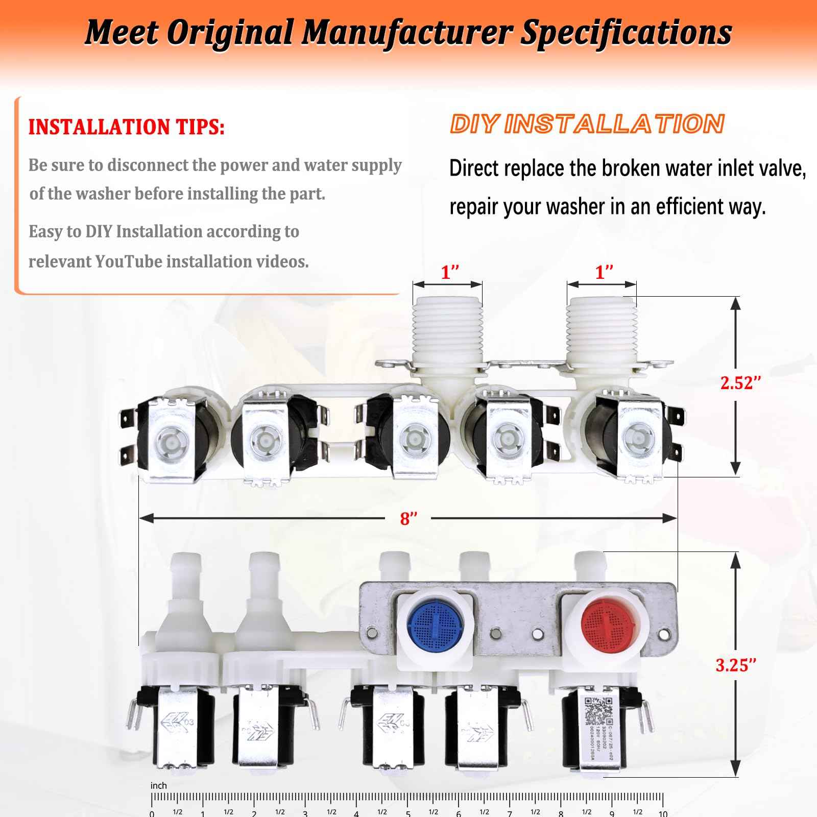 WH23X29553 Washer Water Inlet Valve for GE Washing Machine Water Valve Replacement Parts AP6983554 PS12743643 0024000126GA 33090202