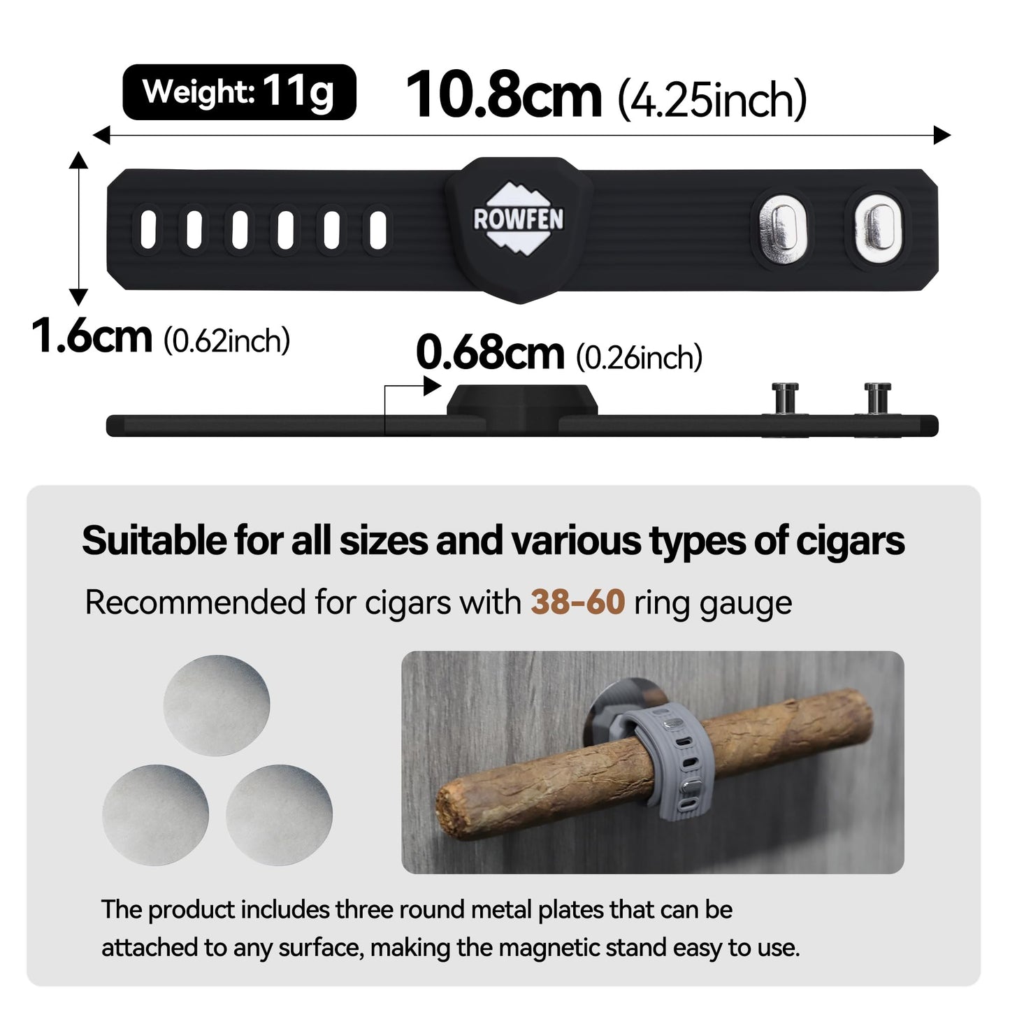 ROWFEN 2Pcs Magnetic Cigar Holder - Convenient Cigar Holder with Magnet and Adjustable Design - Fit for Golfing, Grilling, Fishing, Travel, and Outdoor Adventures (Black+Gray)