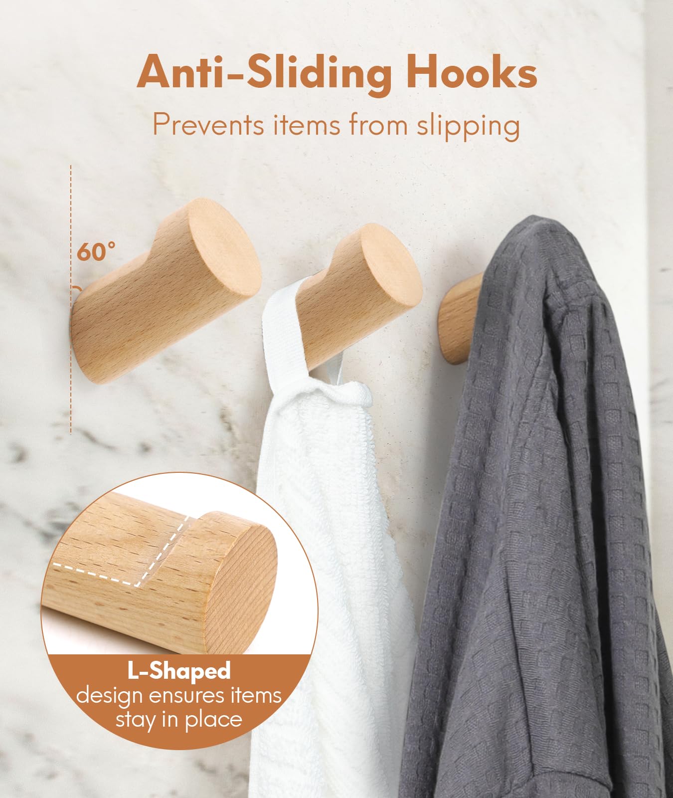 Optish Wood Wall Hooks for Hanging, 4 Pack Hat Hook for Walls, Coat Hook Wall Mount, Backpack Hooks for Walls, Bathroom Towel Hanger (Natural)