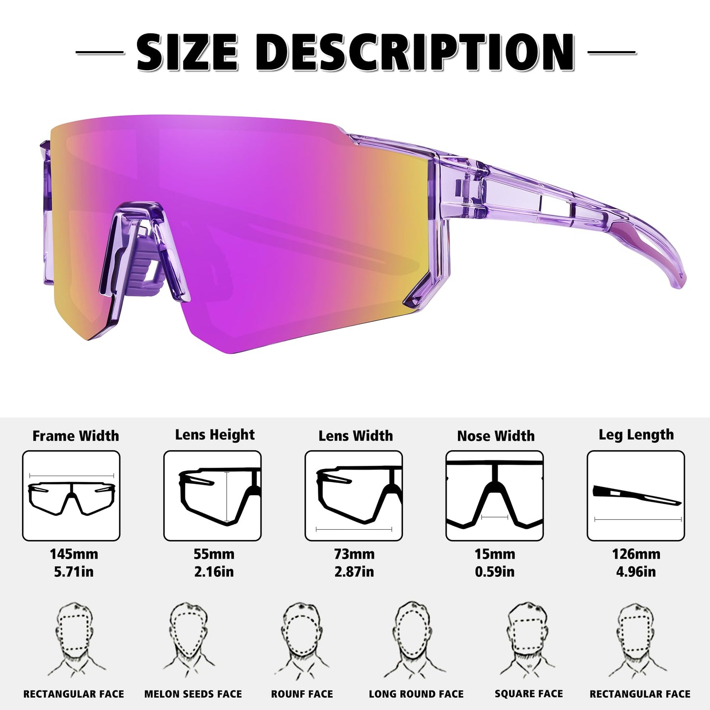 STORYCOAST Polarized Sports Sunglasses for Men Women,Driving Fishing Cycling Mountain Bike Sunglasses UV400 Protection,Purple-Purple，73