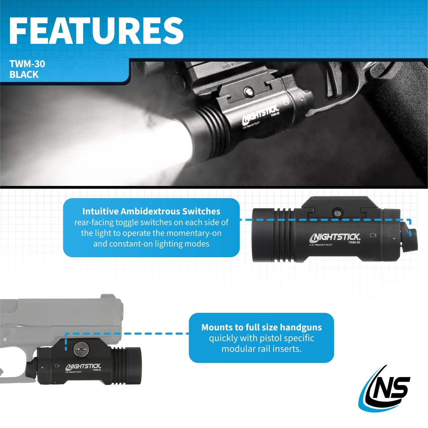 Nightstick TWM-30 Tactical Mounted Light, Black