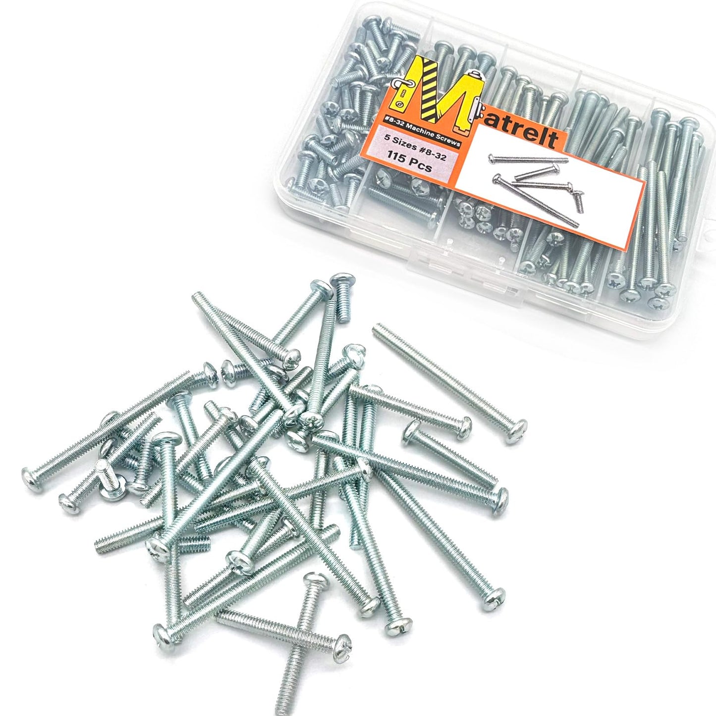 115 Pcs 5 Sizes #8-32 Machine Screws Knob Cabinet Screws Electricians Screws, Carbon Steel Zinc-Plated Phillips Pan Head Machine Screws Assortment Kit