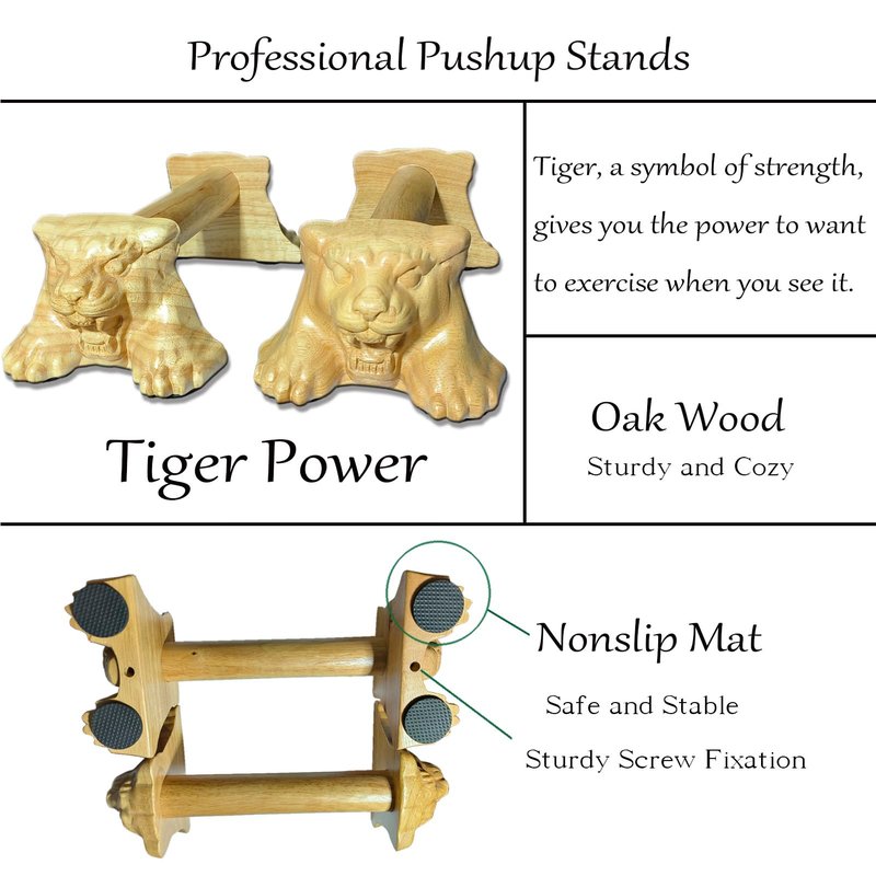 Tiger Power,Wood Pushup Bars Non-Slip Base Exercise Home.
