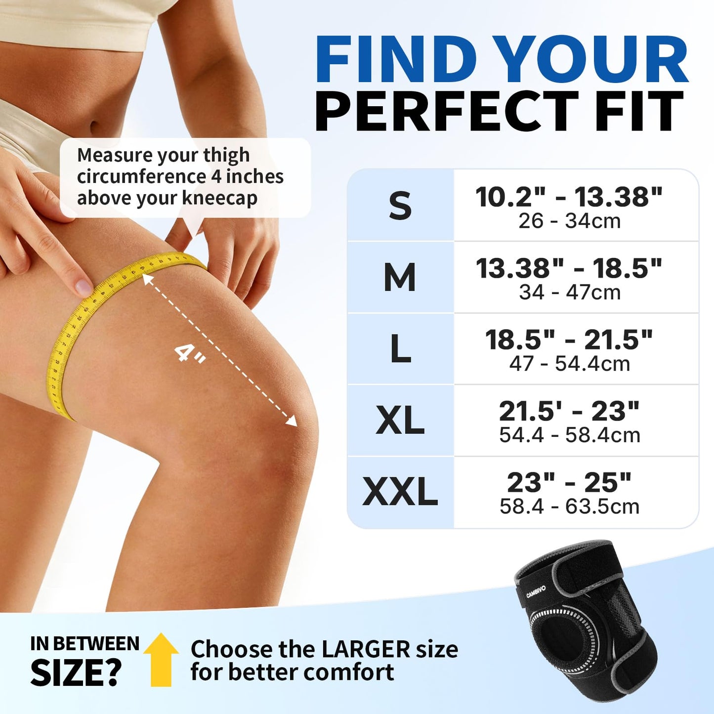 CAMBIVO ELITE Knee Brace with Side Stabilizers & Open Patella Gel Pad — Adjustable Support for Meniscus, Arthritis, ACL, MCL Recovery, Knee Support for Men and Women - Please Check Size Chart