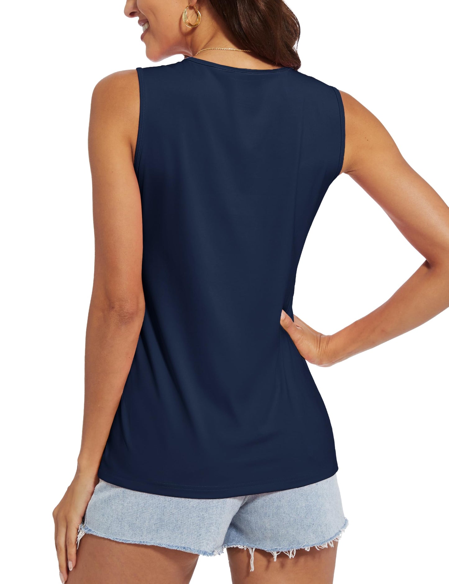 MAGCOMSEN Workout Tank Top for Women Sleeveless Lightweight SPF Running Yoga Shirt Sport Exercise Activewear Navy, M