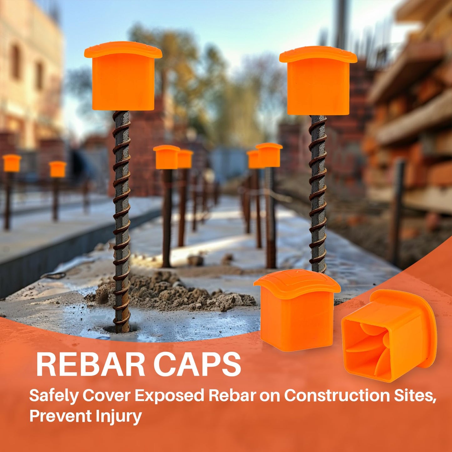 Sukh Rebar Caps - 30Pcs Orange Mushroom Safety Cover for T-Posts, Building Construction Protection Stakes - Plastic End Caps Fit #3-#7 Stake Sizes