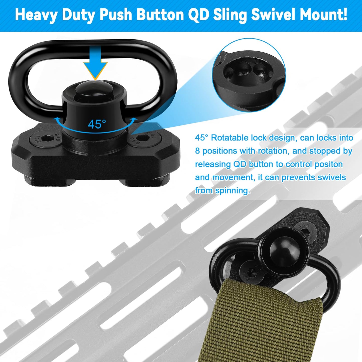 Two Point Sling Swivel Mount,1.25" Traditional QD Sling Mounts for M-Rails