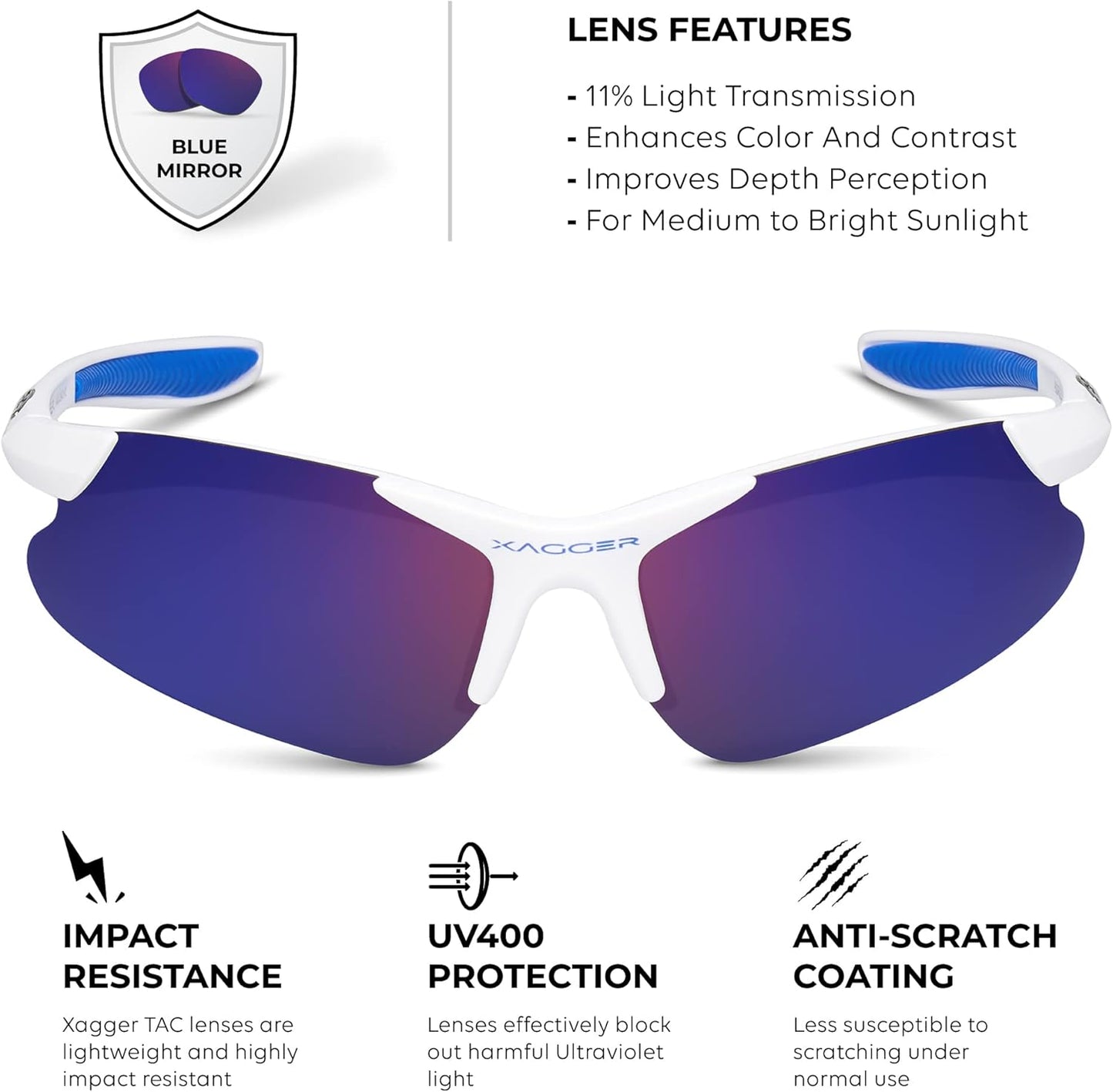 Xagger Kids Polarized Sports Sunglasses - Lightweight TR90 Frame for Boys & Girls | Baseball & Softball