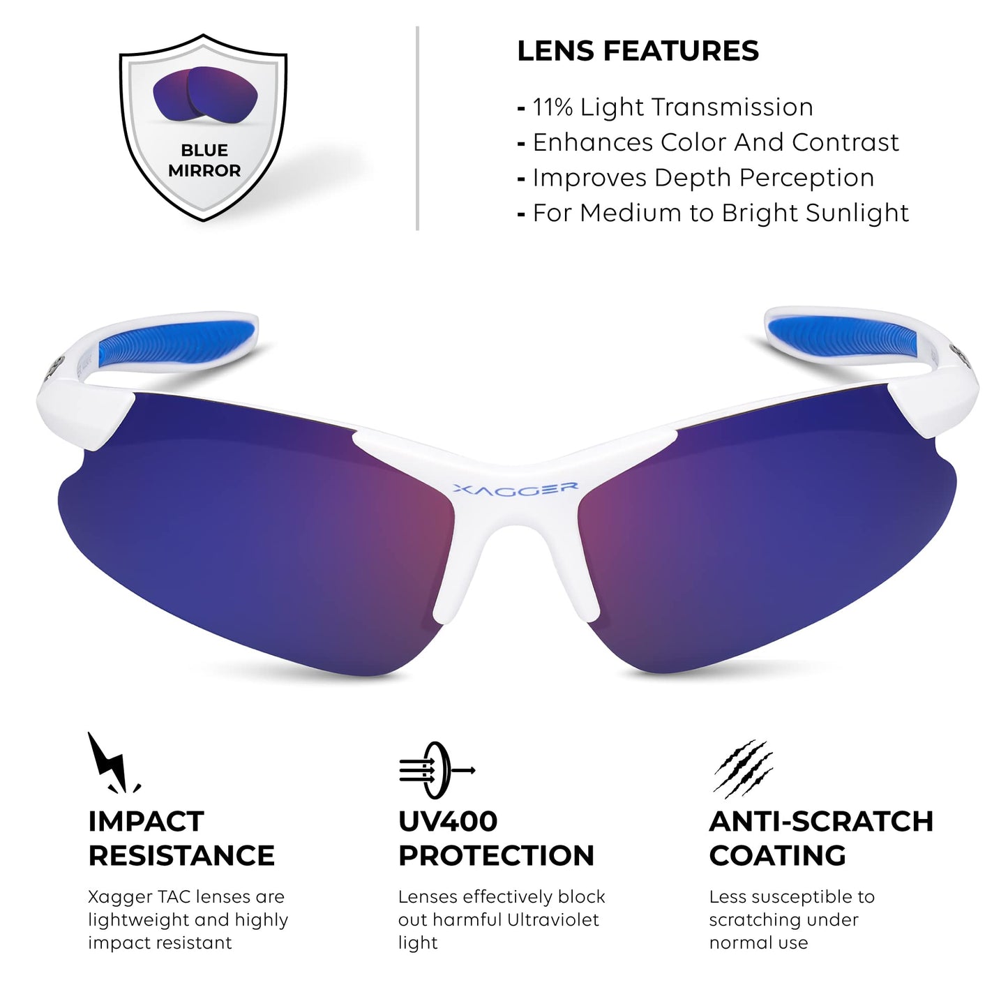 Xagger Kids Youth Polarized Sports Sunglasses for Boys Girls Baseball Softball Glasses TR90 Frame