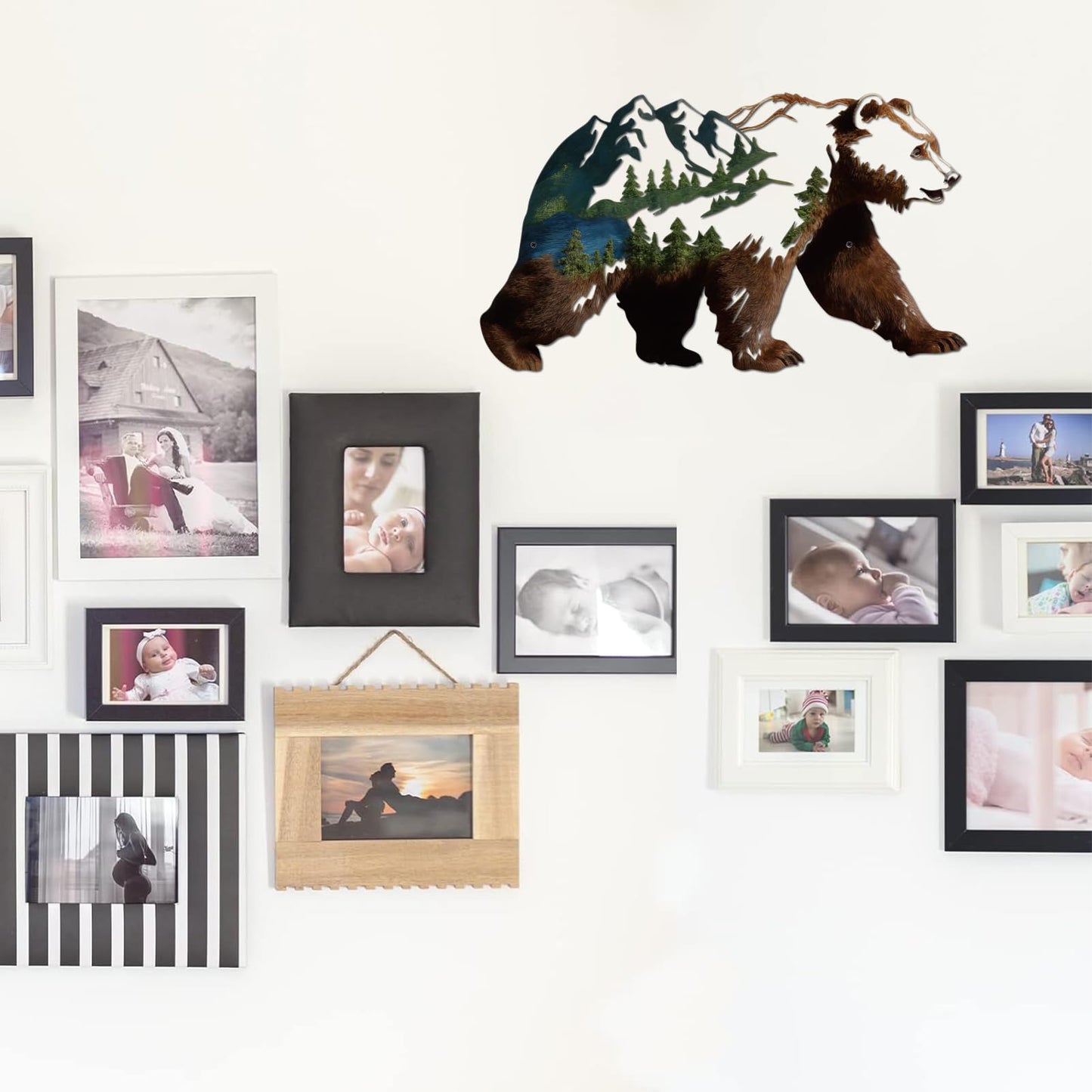 Resama Metall Bear Forest Pine Tree Wall Art Bear Peak Natural Scenery Wall Sign for Home, Wildlife Hunting Home Hanging Decorations for Living Room, Bedroom Kitchen Bathroom (Dark Brown)