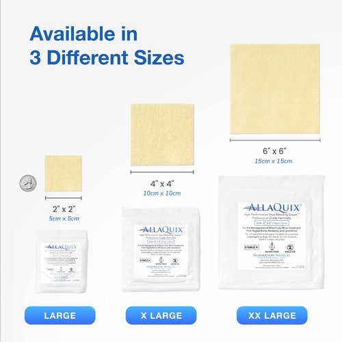 AllaQuix High Performance Stop Bleeding Gauze Pads – 3-Pack (2"x2") | Hemostatic Wound Dressing for Cuts & First Aid Kits | Sterile, Drug-Free, Fast Clotting Pads