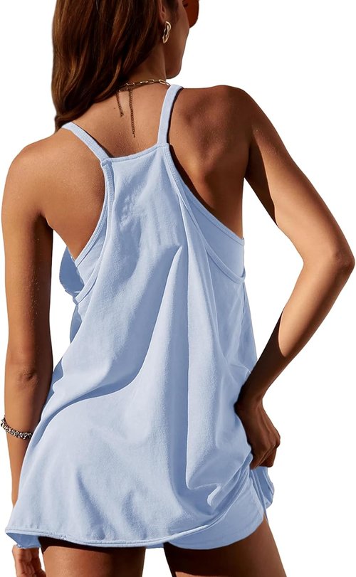 Lentta Women's Athletic Mini Dress - Sleeveless V Neck with Built-in Shorts | Comfortable & Stylish