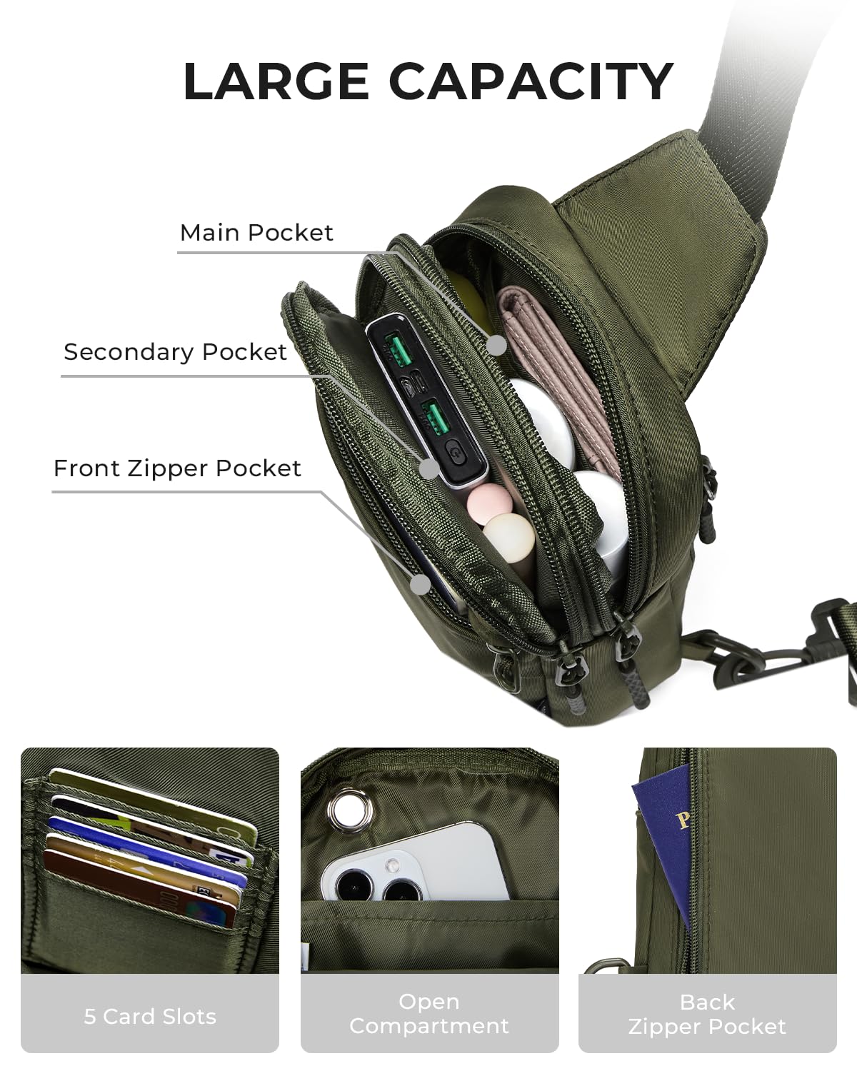 CHOLISS Small Crossbody Bags for Women and Men, Sling Backpack Travel Bag Nylon