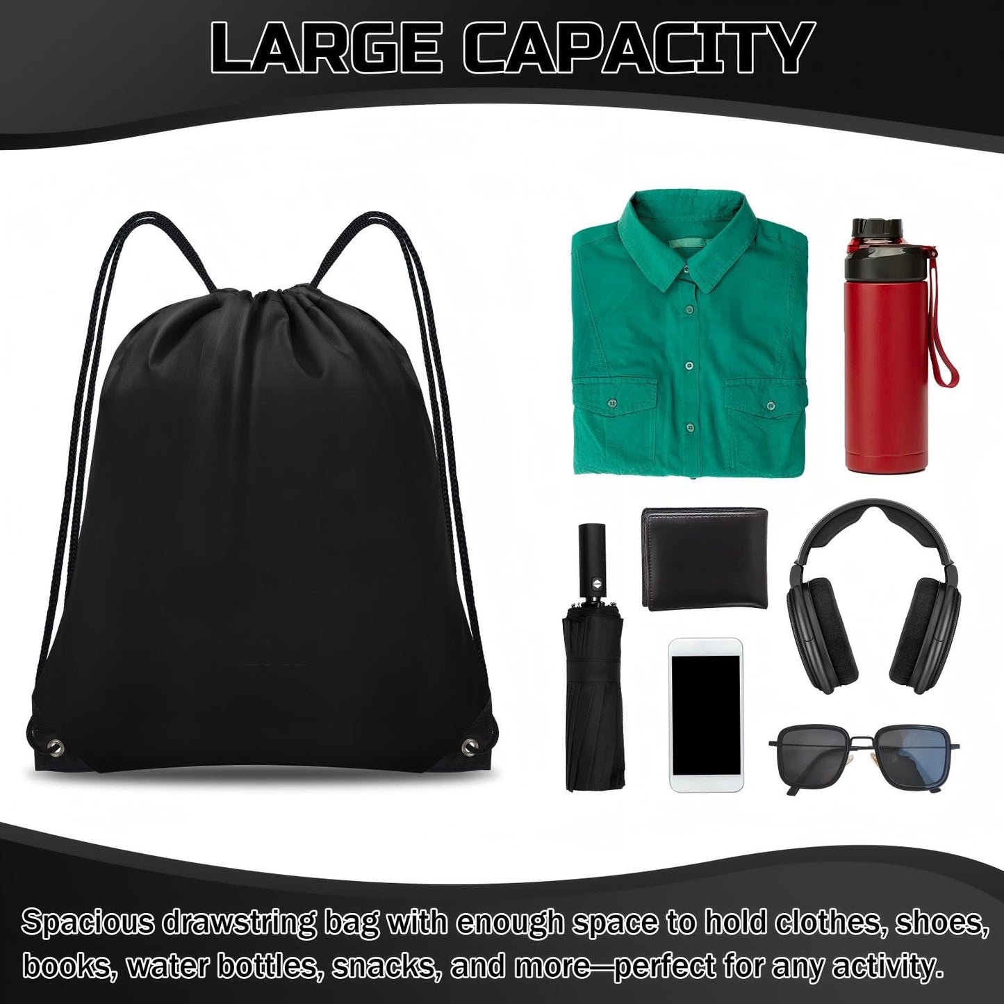 Grneric 4Pcs Drawstring Bags Bulk, Drawstring Backpack Polyester String Bag Cinch Bag for Gym Yoga Sports Party Short Trip （Black&White）