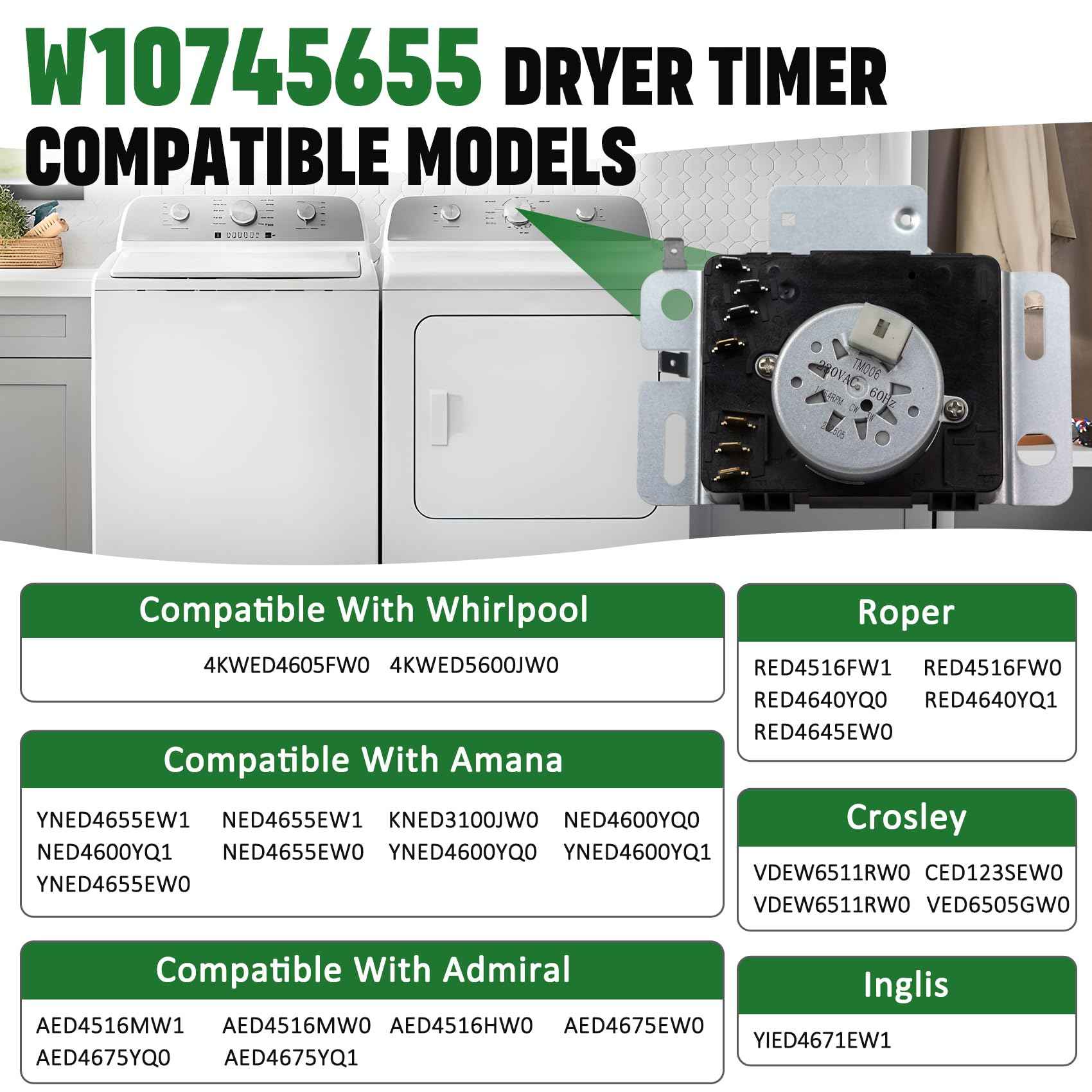 W10745655 W10436308 W10857612 Dryer Timer Compatible with Whirlpool Maytag Amana, W10745655 Dryer Timer Replaces Ap6003908 Ps11731366 4454384 Eap11731366, W10745655 Fits for 4KWED4605FW0 4KMEDC410JW0