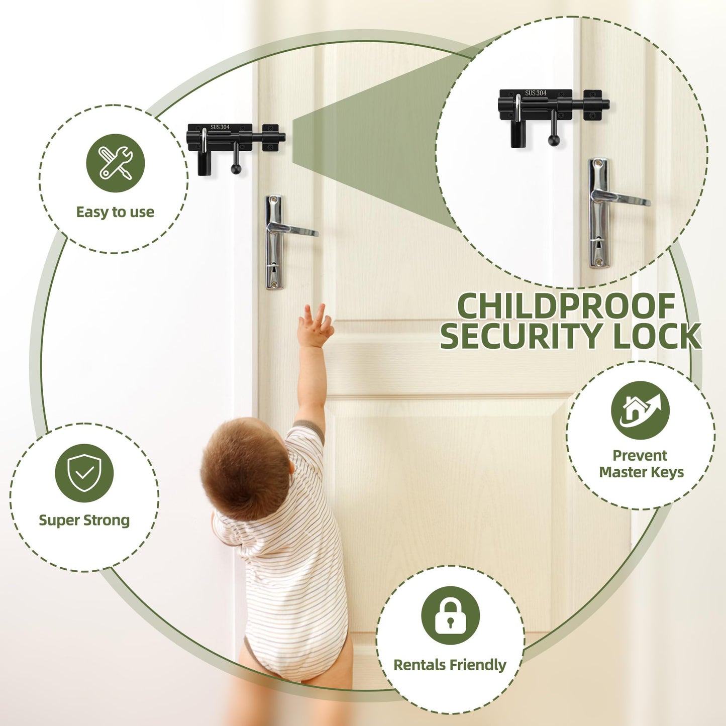 Alise 4 Inch SUS304 Stainless Steel Gate Latch, Slide Bolt Latch,Thickened Heavy Door Latch Lock, Black Barrel Bolt Latch, Security Slide Latch Lock MCX7004-B