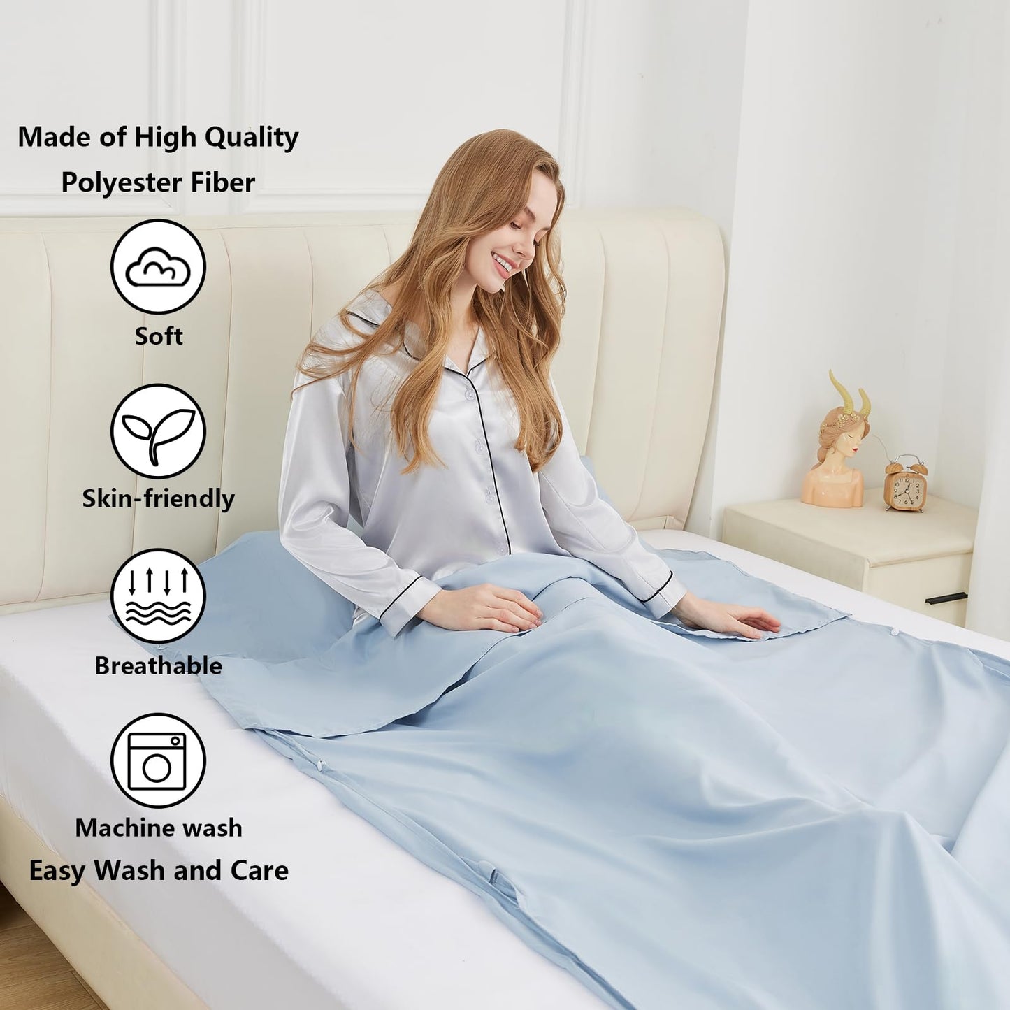 RHINSBENF Sleeping Bag Liner Camping Adult Sleep Sack Lightweight Travel Sheet for Hotel Bed Compact Ultralight Essential Cleaning Supplies Kit Travel Bedding Set for Backpacking (Blue & Single)