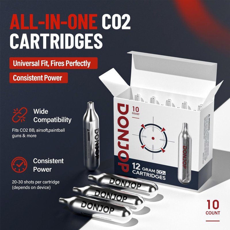 10 Pack 12G C02 Cartridges Non-Threaded, C02 cartridges BB Gun, C02 BB Pistol, C02 Airsoft Pistol, and C02 Paintball Markers,Snug Fit & Solid Seal