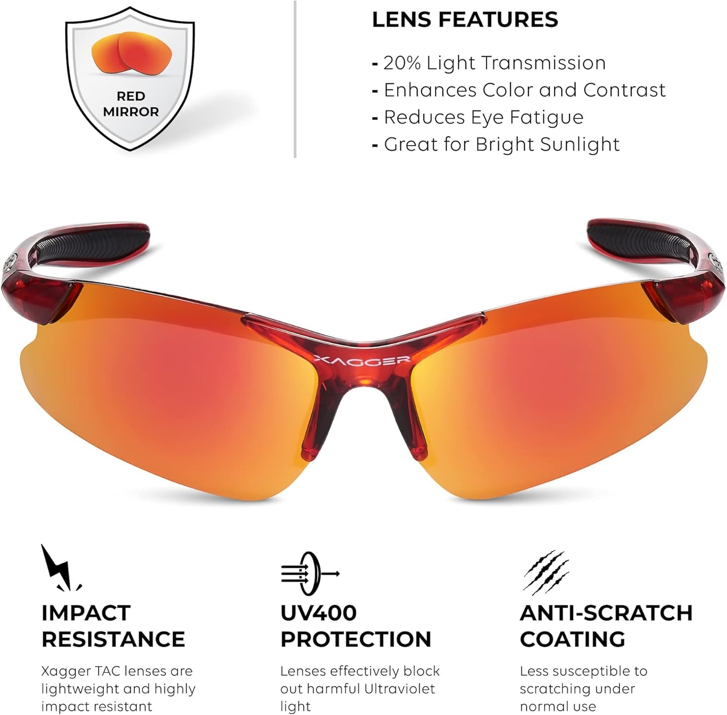 Xagger Kids Youth Polarized Sports Sunglasses for Boys Girls Baseball Softball Glasses TR90 Frame