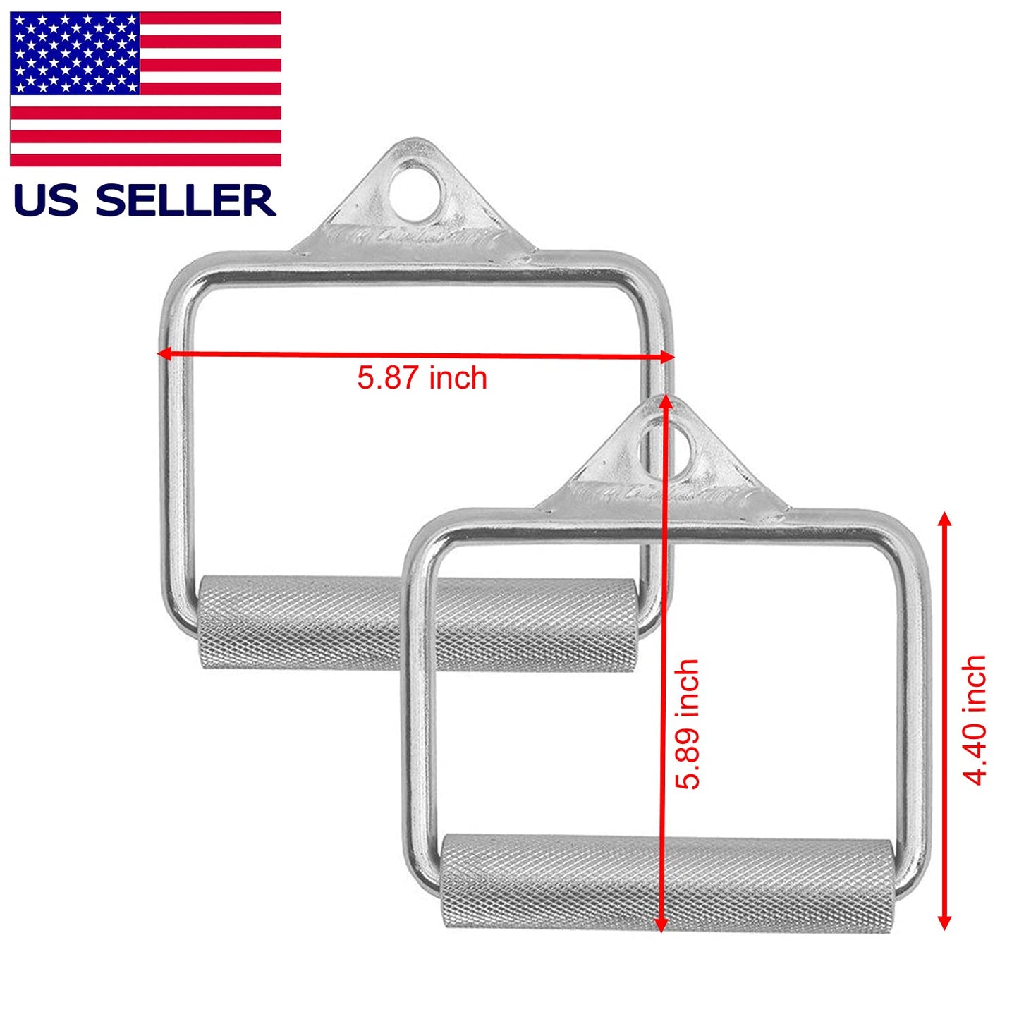 FITNESS MANIAC Heavy Duty Steel Grip Stirrup Cable Metal Silver D Handle Home Gym Crossover Cable Attachments Machine Bar Workout Training