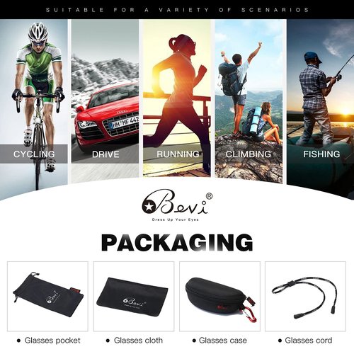 Bevi Polarized Sports Sunglasses Ultralight TR90 Frame Glasses Flexible and Durable for Men Women Sun Glasses 2701C9