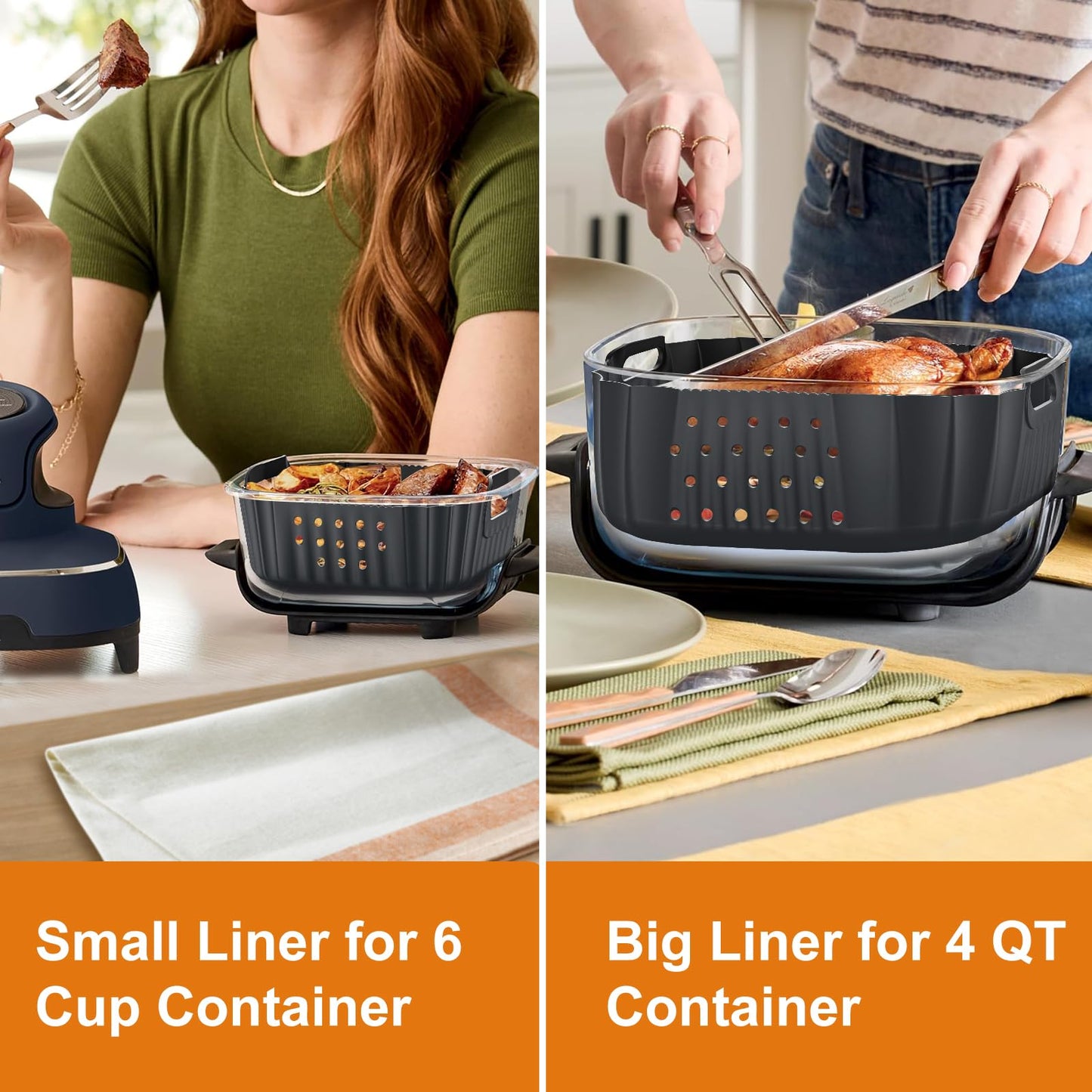 HOMELYLIFE Air Fryer Silicone Liners for Ninja Crispi FN101GY/FN101SG/FN101ST, Big Liner for 4 QT Glass Container & Small Liner for 6 Cups Glass Container, 2 Pcs Reusable Non-Stick Basket Accessories