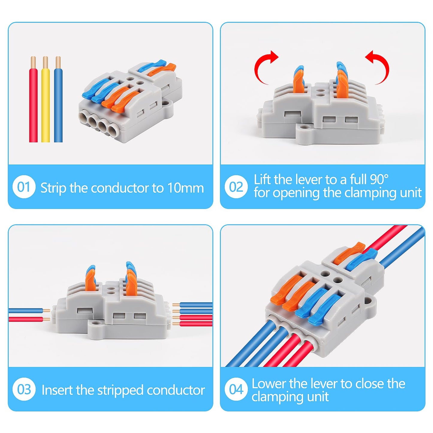 MELIFE 10PCS Lever Wire Connectors, 2 in 6 Out Quick Wire Connectors, Electrical Lever Nuts Wire Connectors Push-in Conductor Terminal Block AWG 28-12