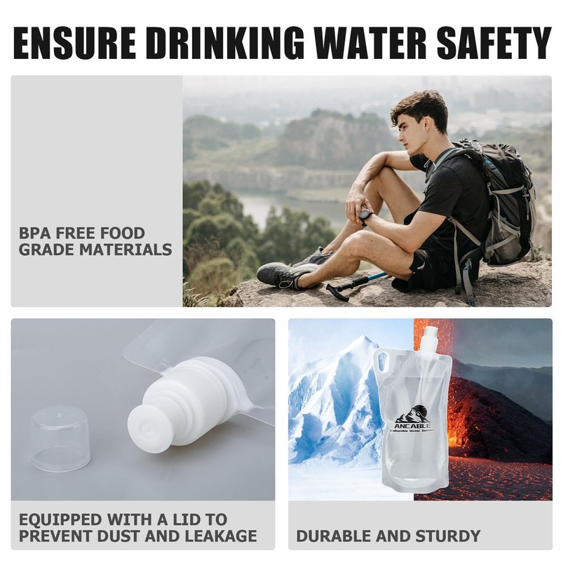 Ancable 33oz (1L) Collapsible Water Bottles, 3-Pack Reusable Travel Foldable Water Bottles for Hiking Camping Running Bike, BPA-Free Water Bottle
