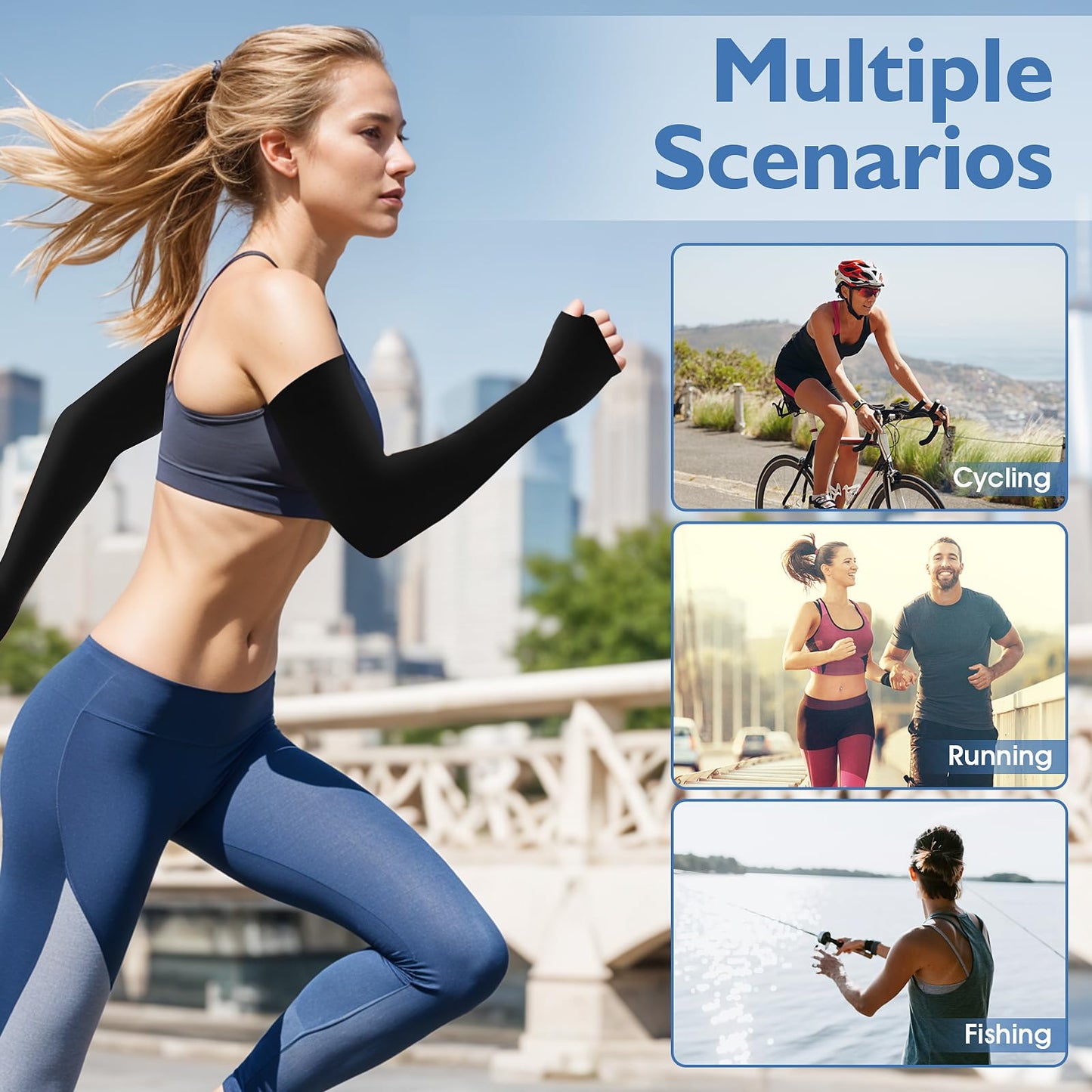 6 Pairs Black Arm Sleeves for Men Women to Cover Arms with Thumb Holes Sun Protection Arm Sleeves Volleyball Nylon Football Arm Sleeve to Cover Arms Sport Sun Protection Ice Silk Sleeves(35*10cm)