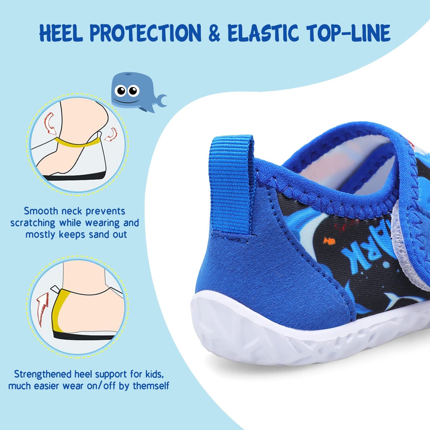 LeIsfIt Boys Girls Water Shoes Kids Aqua Socks Toddler Quick-Dry Swimming Shoes Non-Slip Summer Shoe for Beach Pool Surf, Blue Shark, 11 Toddler