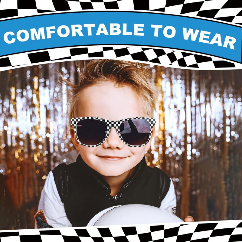 30 Pack Race Car Sunglasses for Kids Party Favors, Checkered Sunglasses Bulk for Racing Theme Birthday Gifts & Supplies