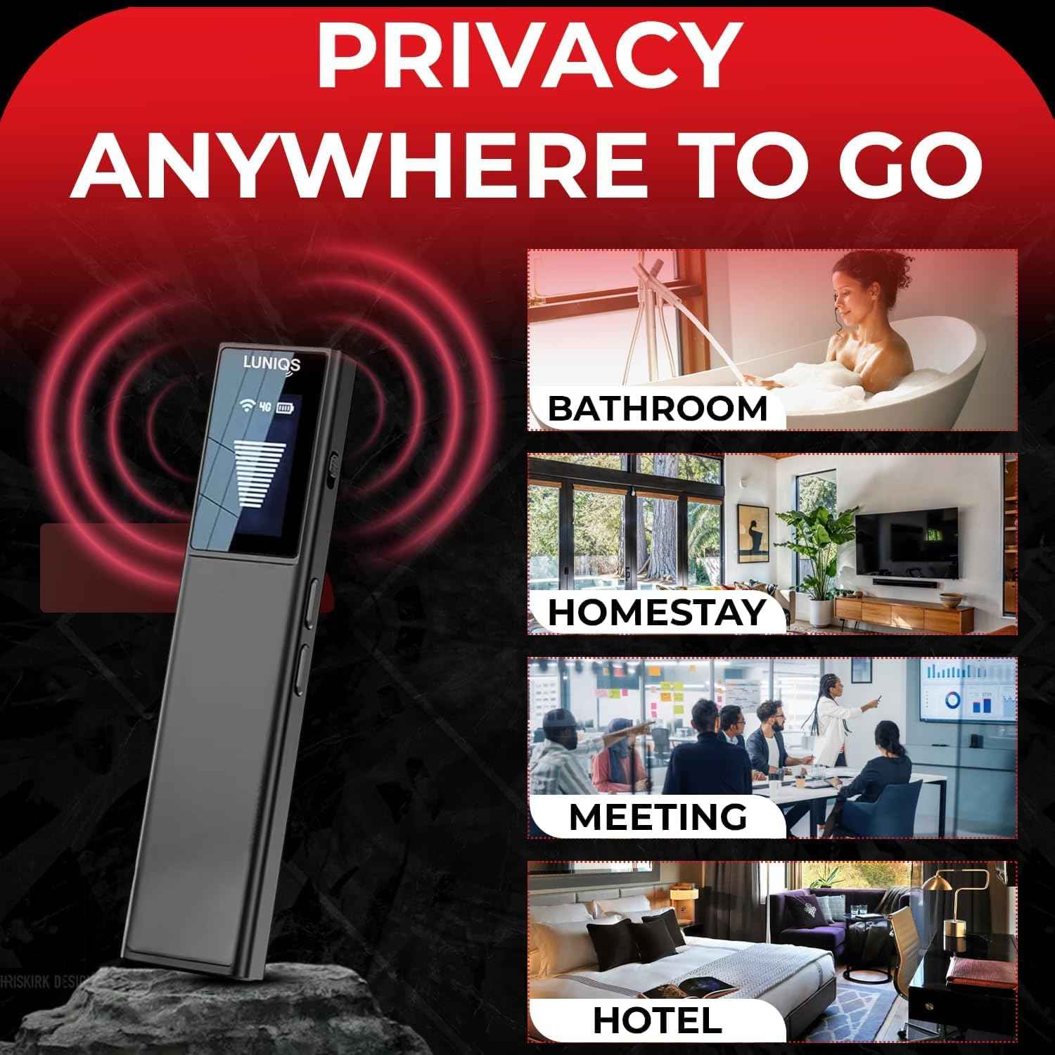 LUNİQS Hidden Camera Detectors -2025- Hidden Bug and Camera Detector & Spy Camera Finder, GPS Tracker Detector, RF Detector & Bug Detector (4 Mode – LCD Screen) for Travel, Home & Office Security