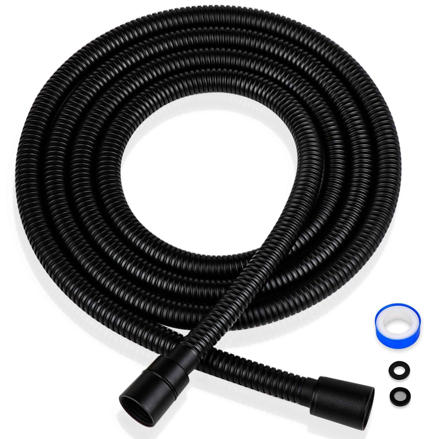 G-Promise 86 Inch Stainless Steel Long Shower Hose, Flexible and Tangle-Free, for Shower and Pet Bathing, Clean Bathroom Corners(Matte Black)