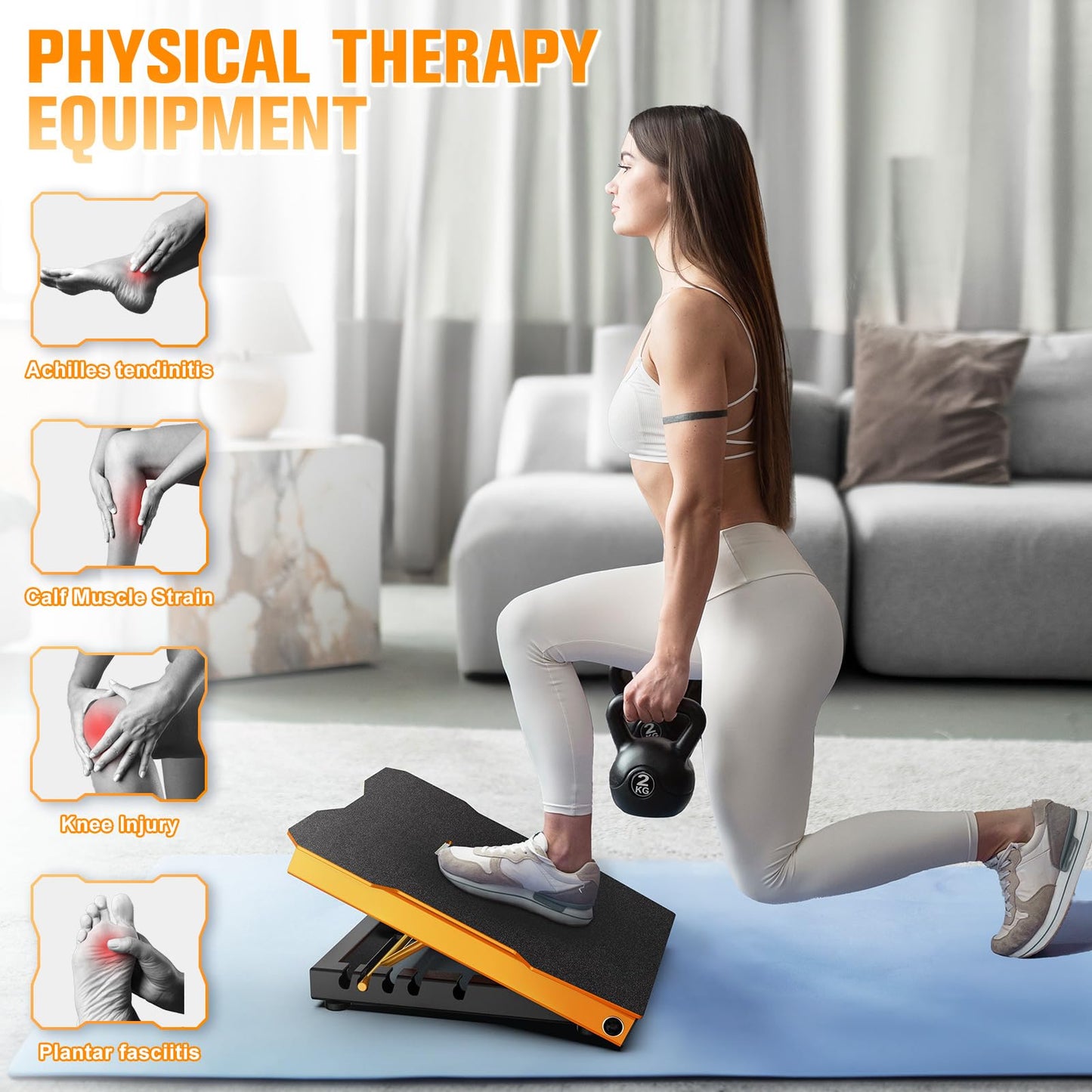 YONKFUL Steel Slant Board Calf Stretcher, 600 Lbs Weight Capacity 5-Level Adjustable Incline Board Squat Wedge Achilles Ankle Stretcher Non-Slip Surface for Squat, Fitness, Physical Therapy, Yellow