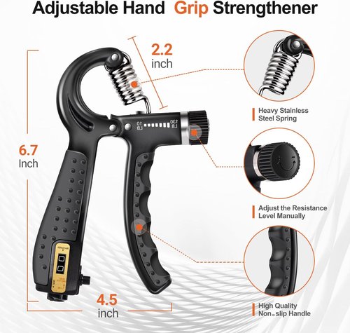 Grip Strength Trainer Kit - 5 Pack Adjustable Resistance Hand Grippers & Finger Exercisers for Muscle Building and Injury Recovery