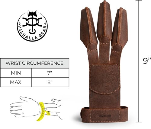 Archery Shooting Glove - Full Grain Leather Finger Protector for Recurve Bow | Handmade Bourbon Brown