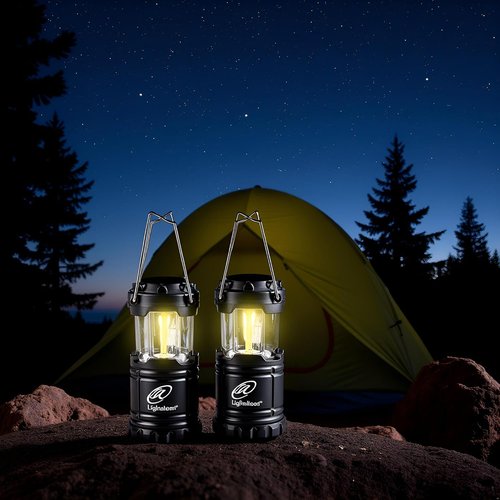 Lightahead Portable Outdoor LED Camping Lantern Set - Collapsible, Black | Ideal for Emergencies & Backpacking