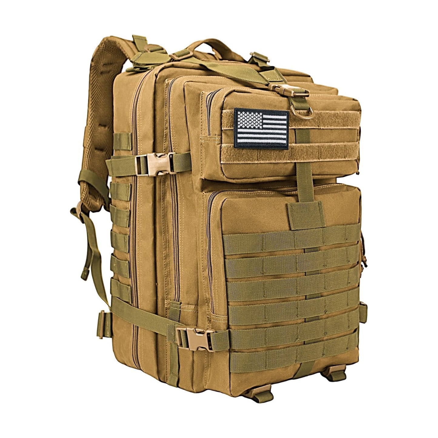 WOLT Military Tactical Backpack for Men 45L Molle Backpack 3 Day Assault Pack Bug Out Bag, Heavy Duty Rucksack for Hiking Gym(Khaki)