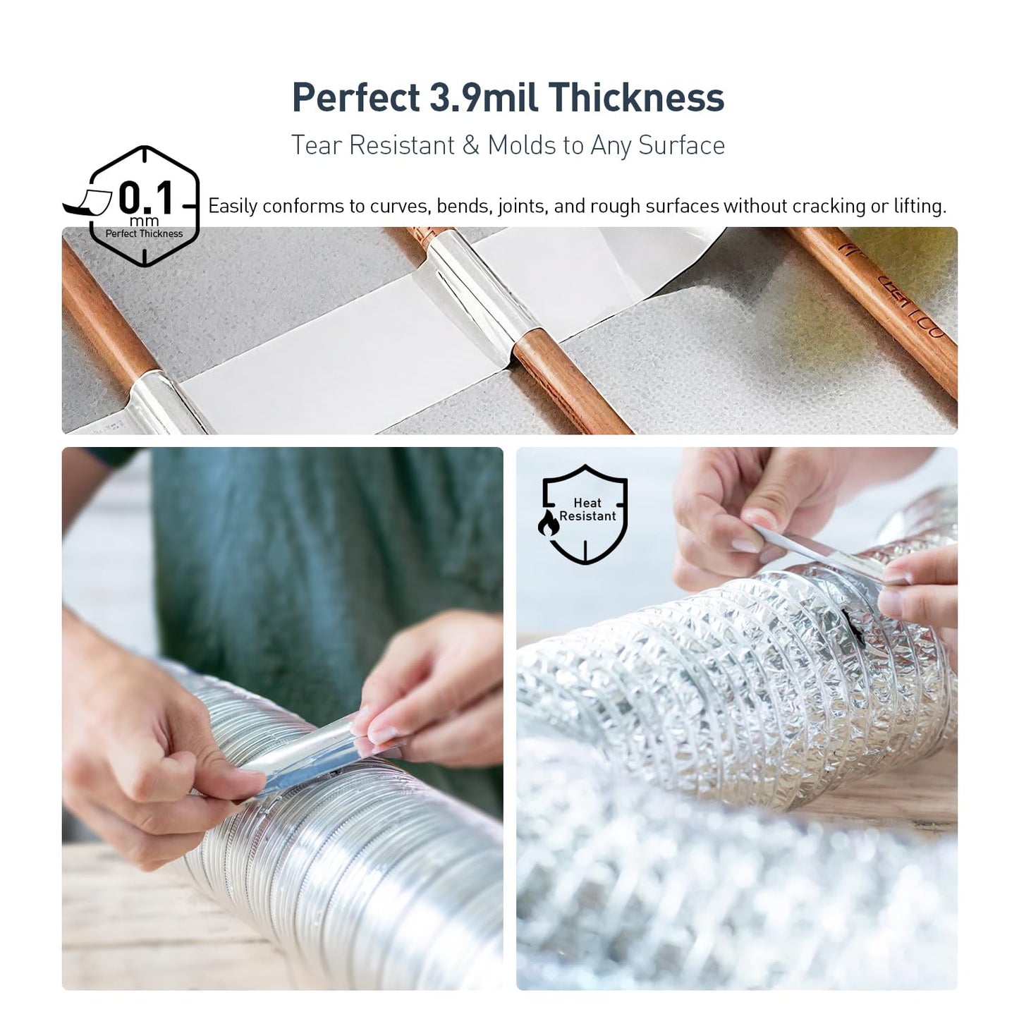 Aluminum Foil Tape 1" x 164Ft Premium Duct Tape Heavy Duty High Temperature HVAC Waterproof Ducting Dryer Vent Insulation Adhesive Tape for Ductwork Sealing Metal Repairing HVAC Air Ducts Insulation