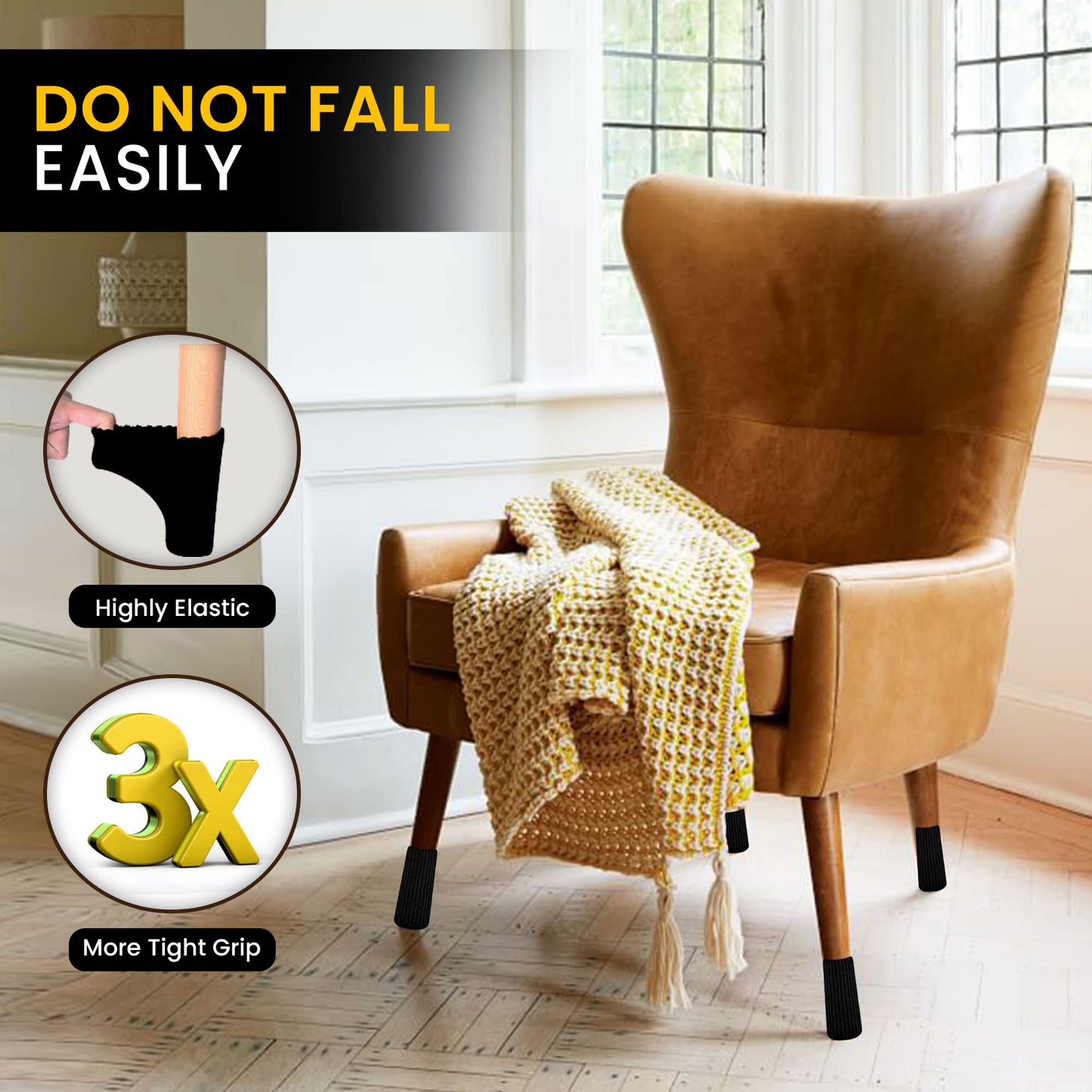 32 Pcs Black Premium Chair Leg Socks Protectors for Hardwood Floors - Do not Easily Fall Off - Very Easy to Put on - Fits All Leg Shapes - High Elastic Bar Stool Leg Covers - Furniture Pads