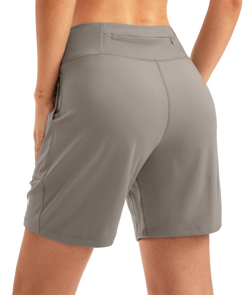 SANTINY Women's 6'' Athletic Long Shorts with 4 Pockets High Waisted Bermuda Shorts for Women Walking Running Casual (Light Khaki_M)