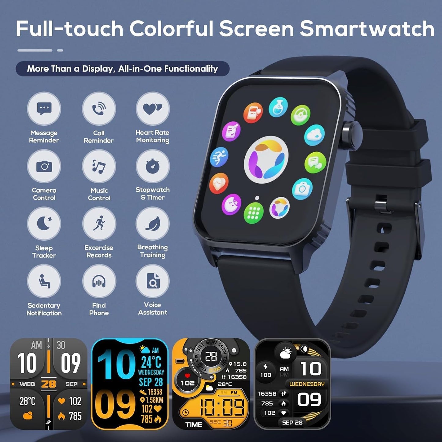 TRAUSI Smart Watch for Men - 120 Sports Modes, 1.83" HD Display, Alexa, Heart Rate Monitor | Black
