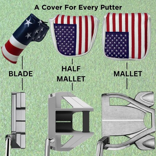 USEiT Putter Cover for Blade and Mallet Style Putters with Magnetic Closure and Embroidered USA Design Golf Club Headcovers for Scotty Cameron Taylormade Callaway Titleist Odyssey (Mallet)