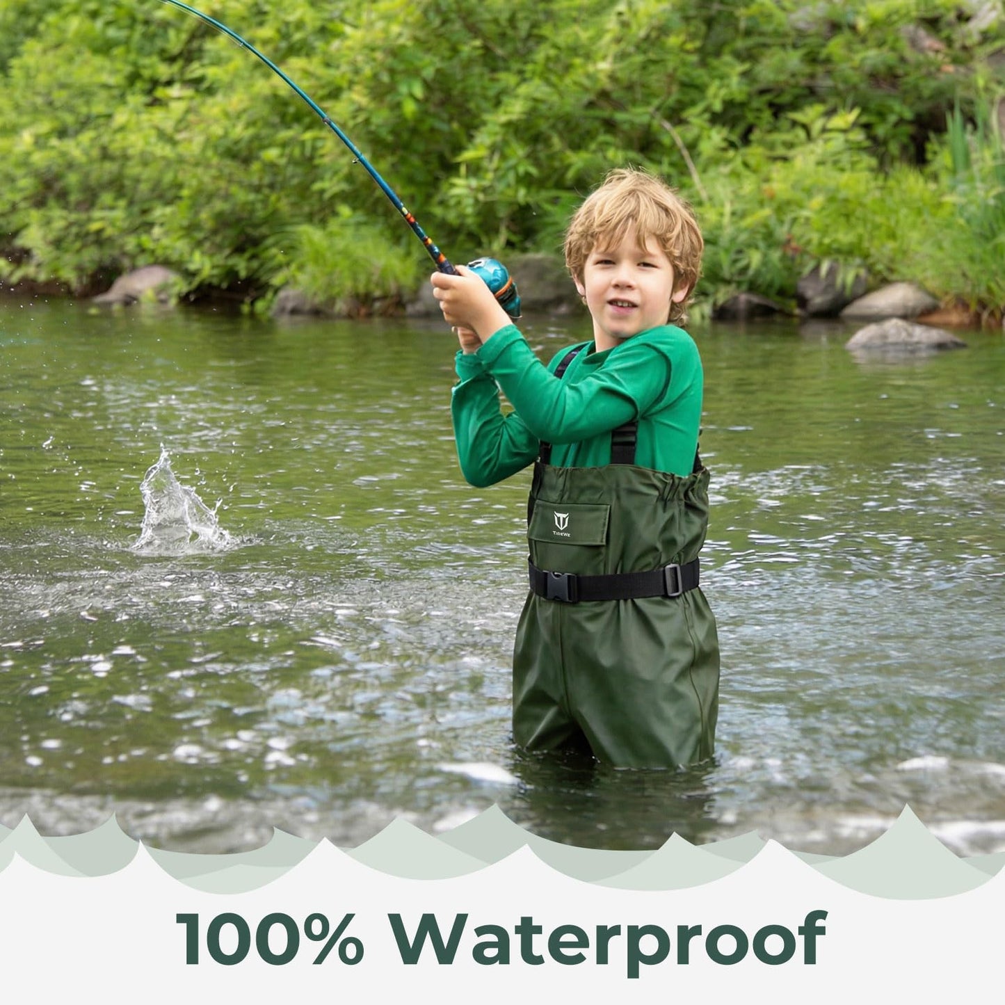 TIDEWE Chest Waders for Kids, Waterproof Youth Waders with Boot Hanger, Lightweight PVC Kids Chest Waders with Boot for Fishing & Hunting (Size 6/7 Little Kid)