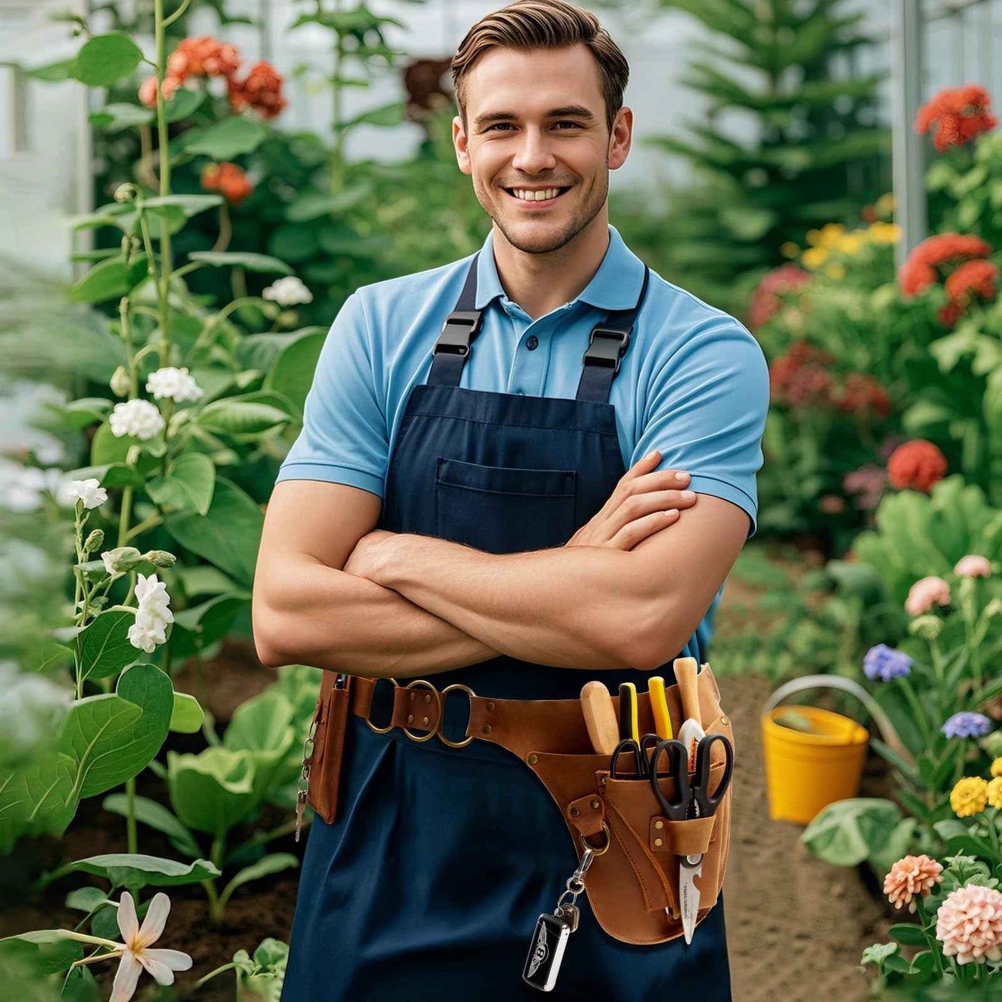 VGJ Leather Garden Tool Belt- Small Tool Belt-Tool Belts For Men,Gardener Gifts-Womens Tool Belt Bag,Florist Tool Belt Holster,Gardening Tool Belt,Electrician Carpenter Organizer, Natural Brown