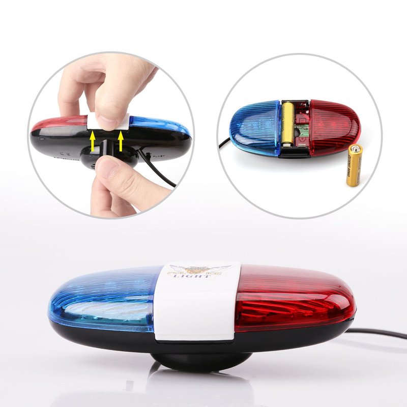 Oumers Bicycle Police Sound & Light, Bike LED Horn Siren, 6 LED Lights, 4 Sounds, Waterproof Accessories