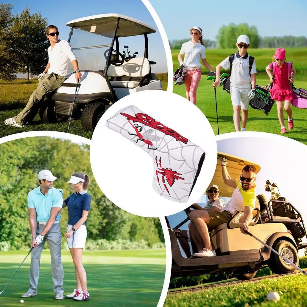 Topblux Golf Putter Headcover Covers Cover for Blade Putters, Spider Embroidery Blade Putter Headcovers with Magnetic Closure (White)