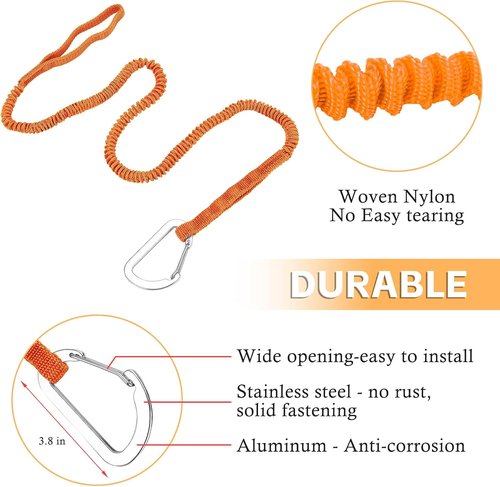 Kayak Paddle Board Tether Leash - Stretchable 3.3-7 Feet Strap with Carabiner for SUP & Fishing Gear
